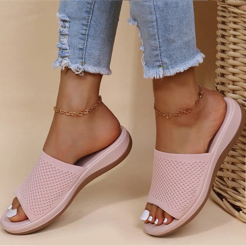 Sandals Women Elastic Force Summer Shoes Women Flat Sandals Casual Indoor Outdoor Slipper Summer Sandals For Beach Zapatos Mujer Light Pink / 43