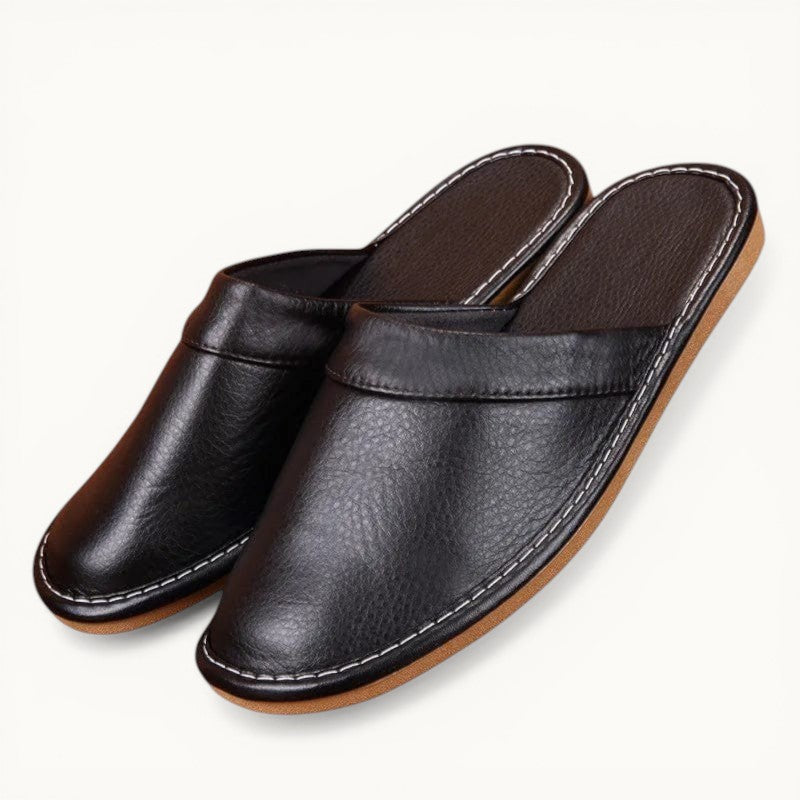 Affordable PU Leather Slipper Men's Home Shoes Winter Waterproof Slippers Unisex Indoor Shoes Room Guest Slipper Man Flip Flops Black / CN 41-42
