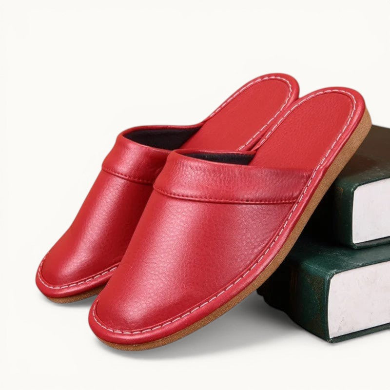 Affordable PU Leather Slipper Men's Home Shoes Winter Waterproof Slippers Unisex Indoor Shoes Room Guest Slipper Man Flip Flops Red / CN 35-36