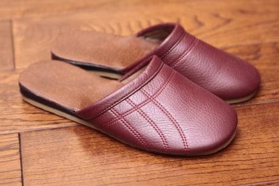 Solid Color Leather Couple's Spring/Autumn Indoor Slippers Anti-Slip Soft and Warm Home Shoes for Men&Women Burgundy / 8