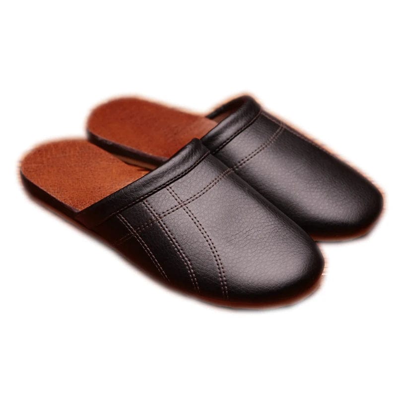 Solid Color Leather Couple's Spring/Autumn Indoor Slippers Anti-Slip Soft and Warm Home Shoes for Men&Women