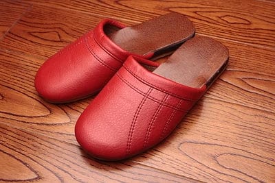 Solid Color Leather Couple's Spring/Autumn Indoor Slippers Anti-Slip Soft and Warm Home Shoes for Men&Women Red / 9