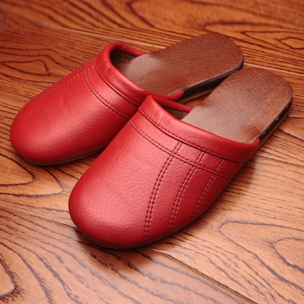 Solid Color Leather Couple's Spring/Autumn Indoor Slippers Anti-Slip Soft and Warm Home Shoes for Men&Women