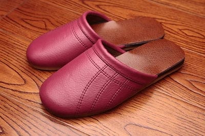 Solid Color Leather Couple's Spring/Autumn Indoor Slippers Anti-Slip Soft and Warm Home Shoes for Men&Women Rose Red / 7