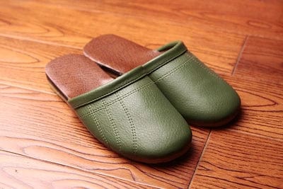 Solid Color Leather Couple's Spring/Autumn Indoor Slippers Anti-Slip Soft and Warm Home Shoes for Men&Women Green / 6