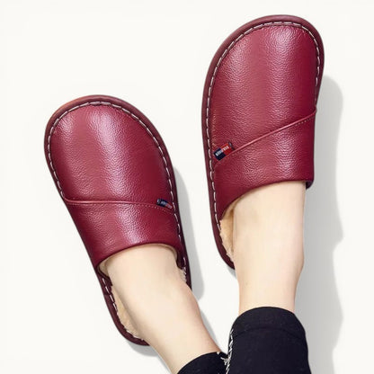 Chausson en cuir hiver Bordeaux / 35-36