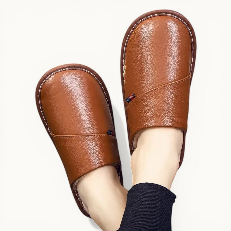 Chausson en cuir hiver Marron / 35-36