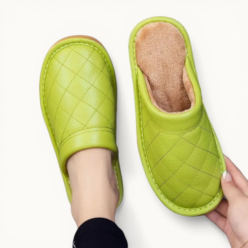 Chausson en Cuir Polaire Vert / 35-36