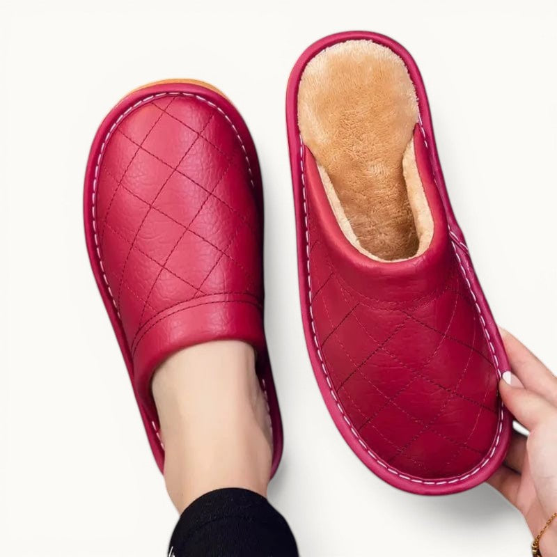 Chausson en Cuir Polaire Bordeaux / 35-36