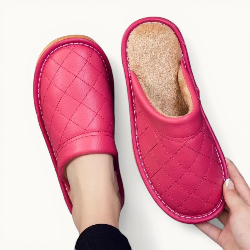 Chausson en Cuir Polaire Rose foncé / 35-36