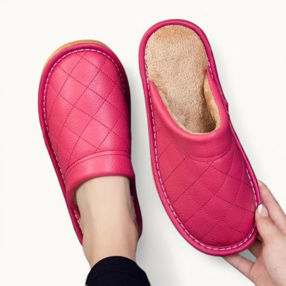 Chausson en Cuir Polaire Rose foncé / 35-36