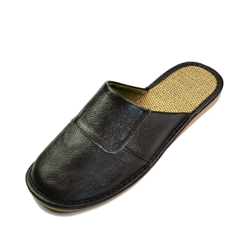 Mntrer 2024 Genuine Leather Men's Spring And Autumn Slippers Linen Bottom Home Slippers Men Indoor Flat Slippers Basic Slides