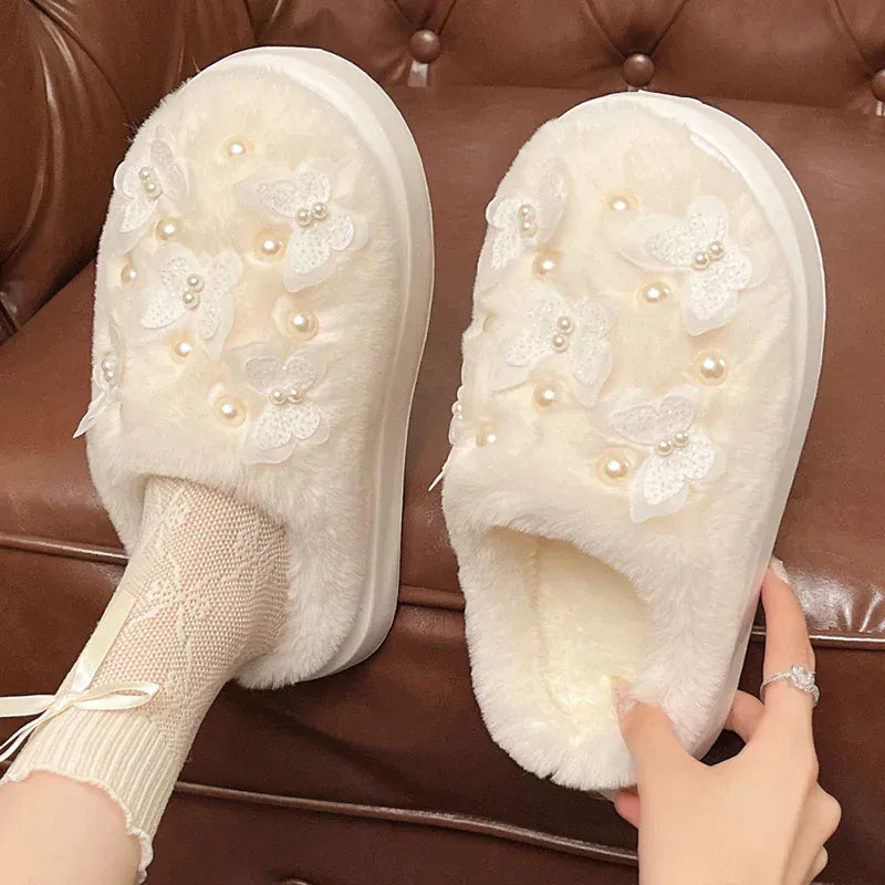 Chausson femme fourrure -  Papillon