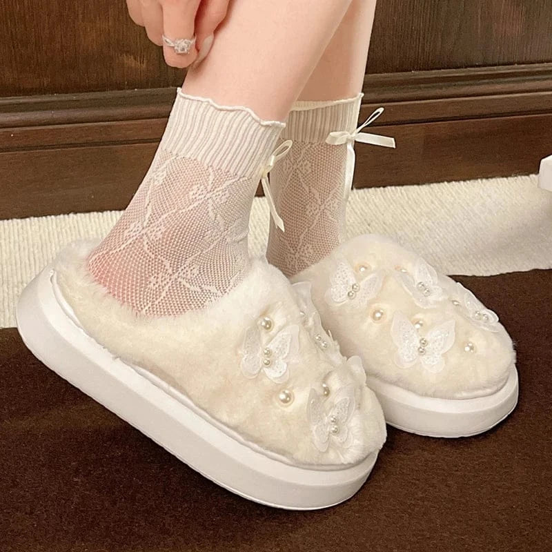 Chausson femme fourrure -  Papillon