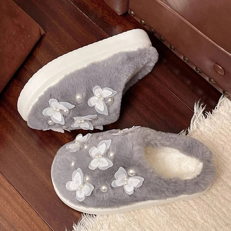 Chausson femme fourrure -  Papillon