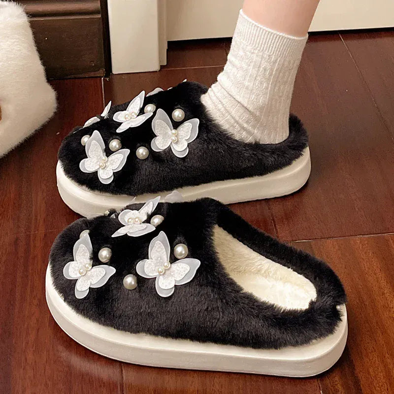 Chausson femme fourrure -  Papillon