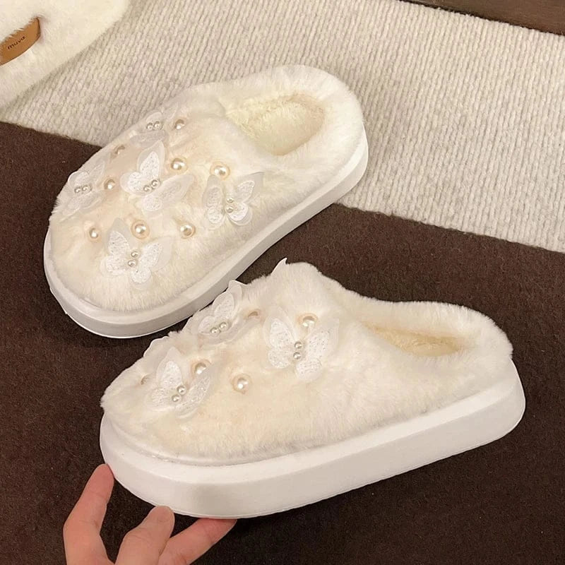 Chausson femme fourrure -  Papillon Blanc / 35-36