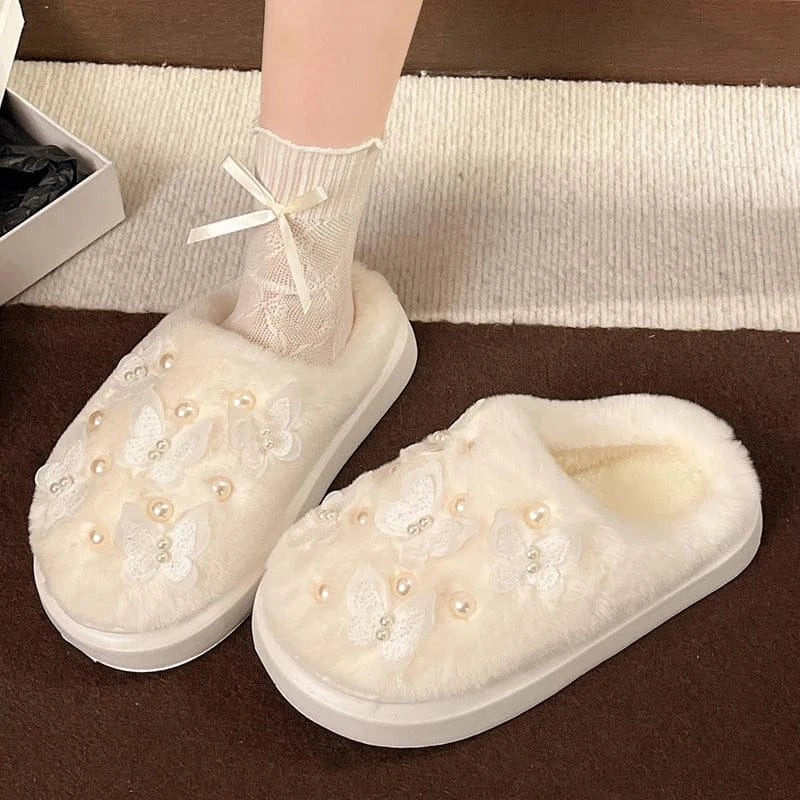 Chausson femme fourrure -  Papillon