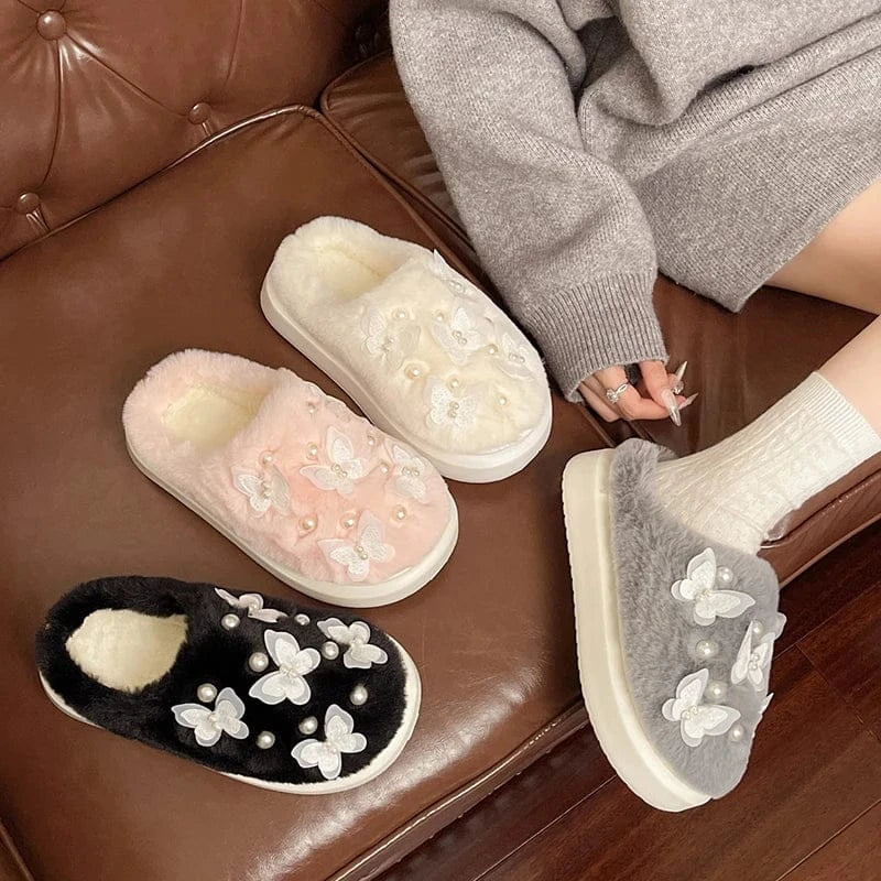 Chausson femme fourrure -  Papillon