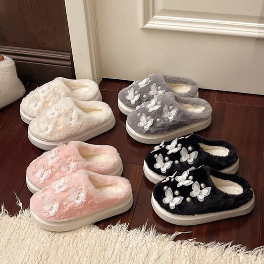 Chausson femme fourrure -  Papillon