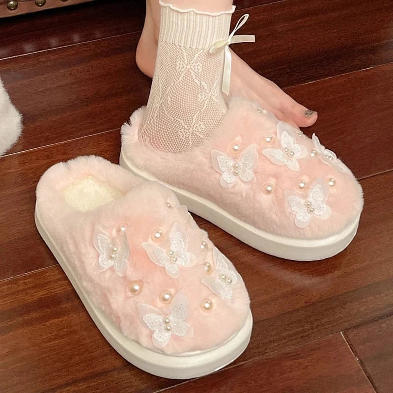 Chausson femme fourrure -  Papillon