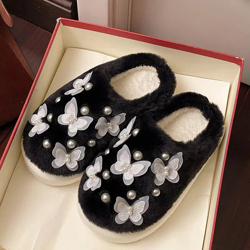 Chausson femme fourrure -  Papillon