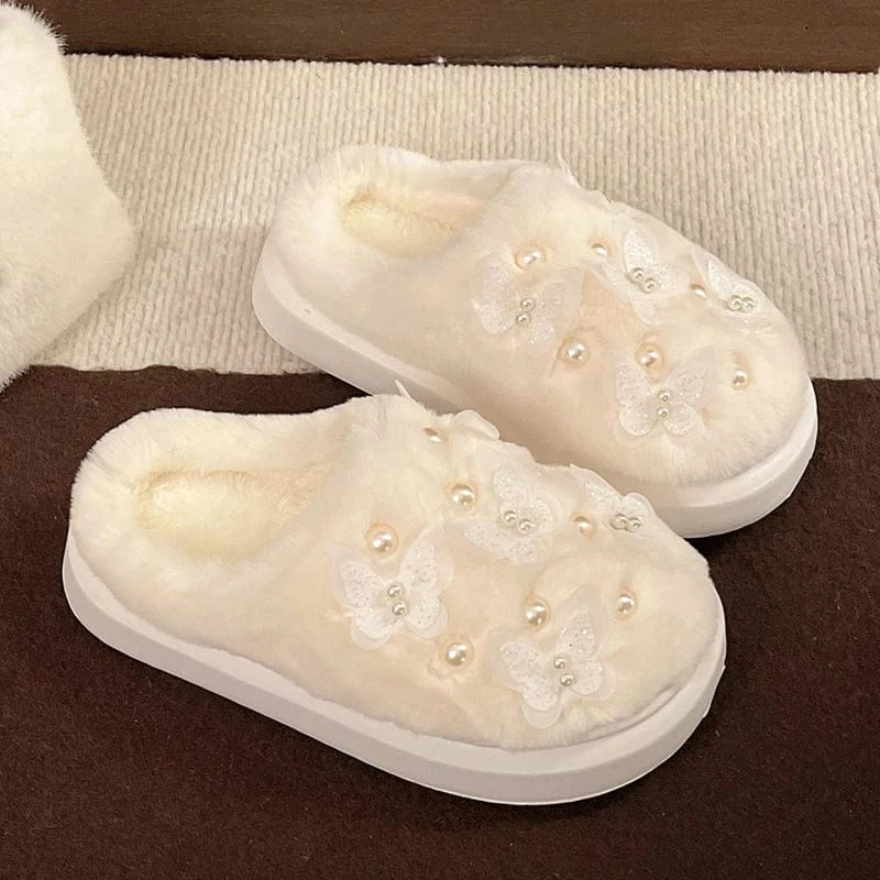 Chausson femme fourrure -  Papillon