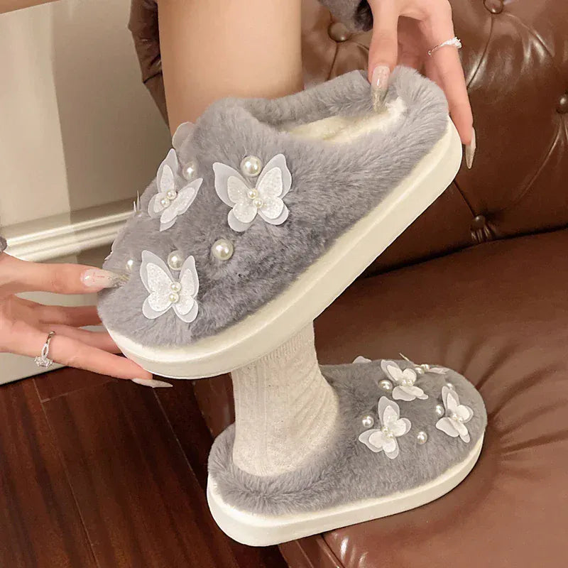 Chausson femme fourrure -  Papillon