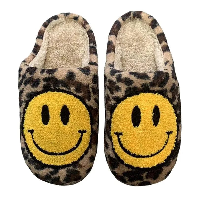 Chausson léopard avec smiley Crème/noir / 36-37