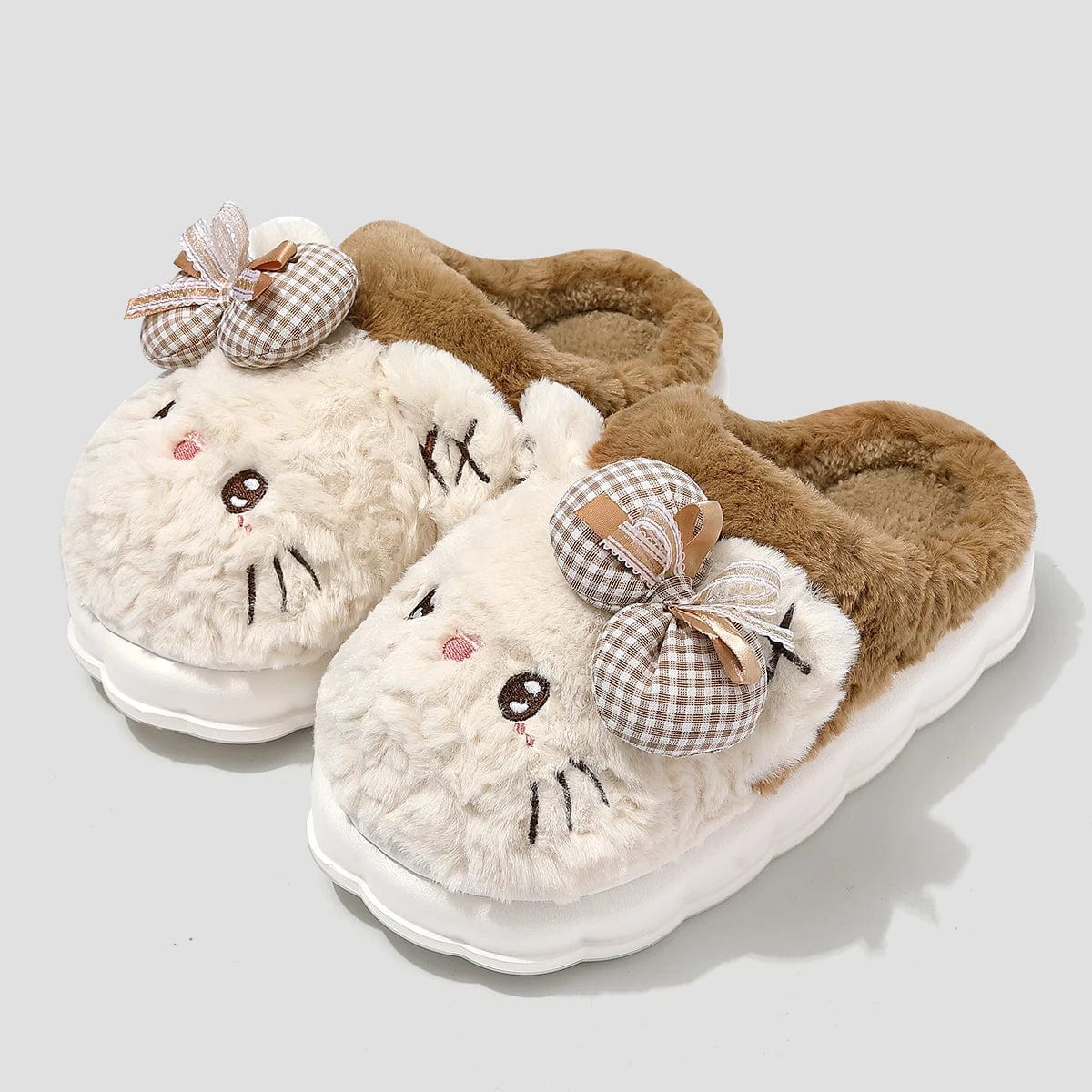 Chausson mignon chat Marron / 35-36