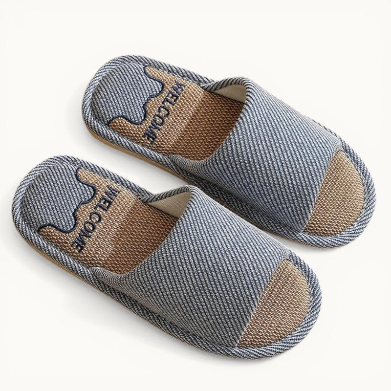 Chausson Ouvert en Lin Bleu foncé / 39-40