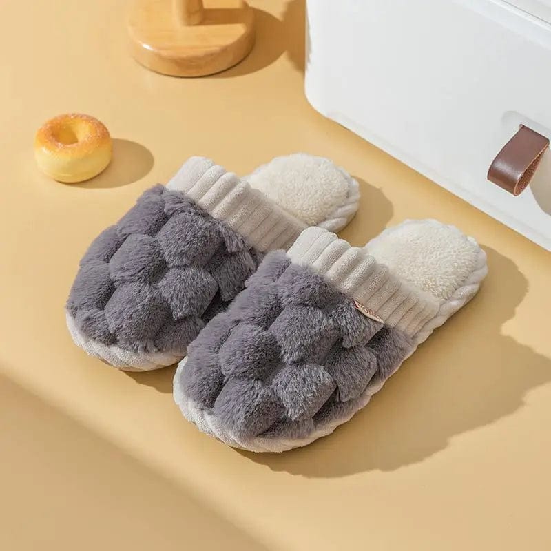 Winter Footwear Flat New Autumn Women Indoor Home Non Slip Versatile House Shoes Warm Plush Cotton Slippers TG06 grey / 44-45