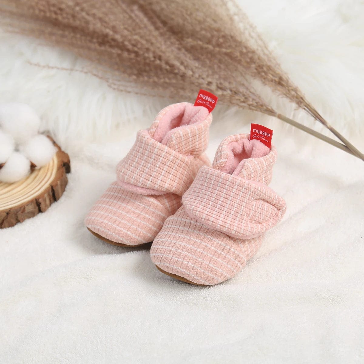 Chaussons Bébé à Scratch Rose / 1-6 mois