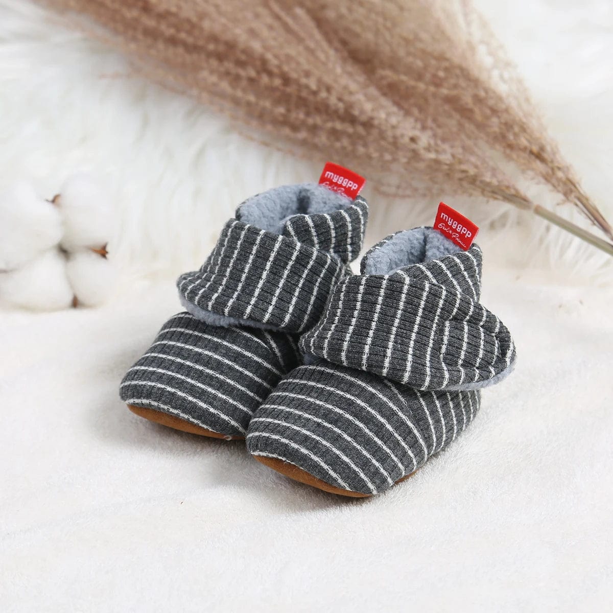 Chaussons Bébé à Scratch Gris / 1-6 mois