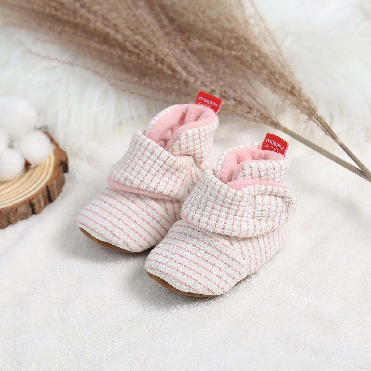 Chaussons Bébé à Scratch Rose 1 / 1-6 mois