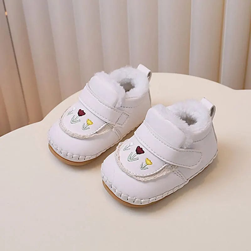 Chaussons Bébé en Cuir Blanc / 0-1 mois