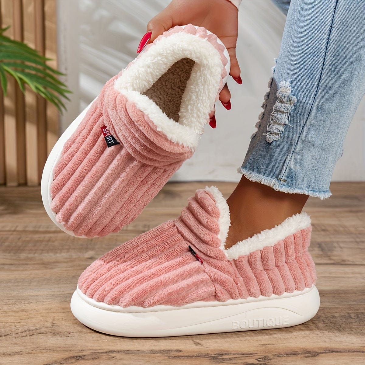 chaussons chauds -  Fluf Rose / 34-35