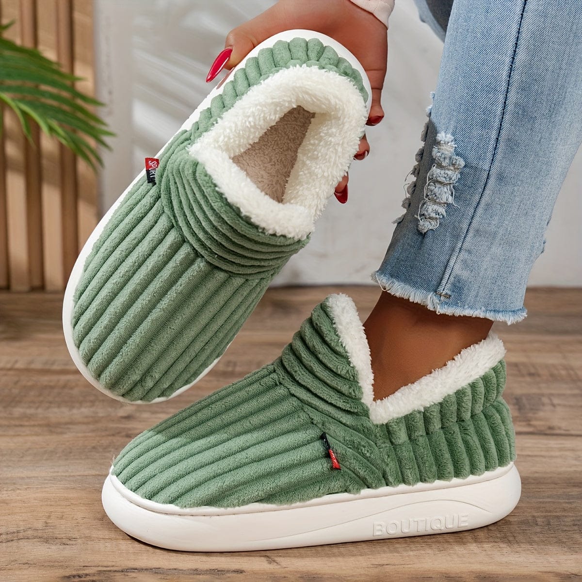 chaussons chauds -  Fluf Vert / 34-35