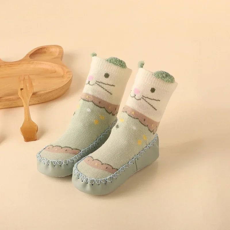 Chaussons chaussette animaux Vert / 16-17