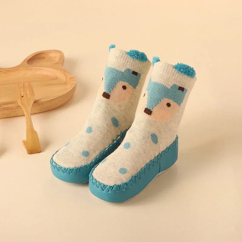 Chaussons chaussette animaux Bleu / 16-17