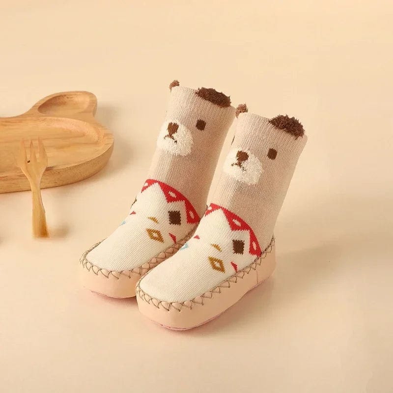 Chaussons chaussette animaux Crème / 16-17