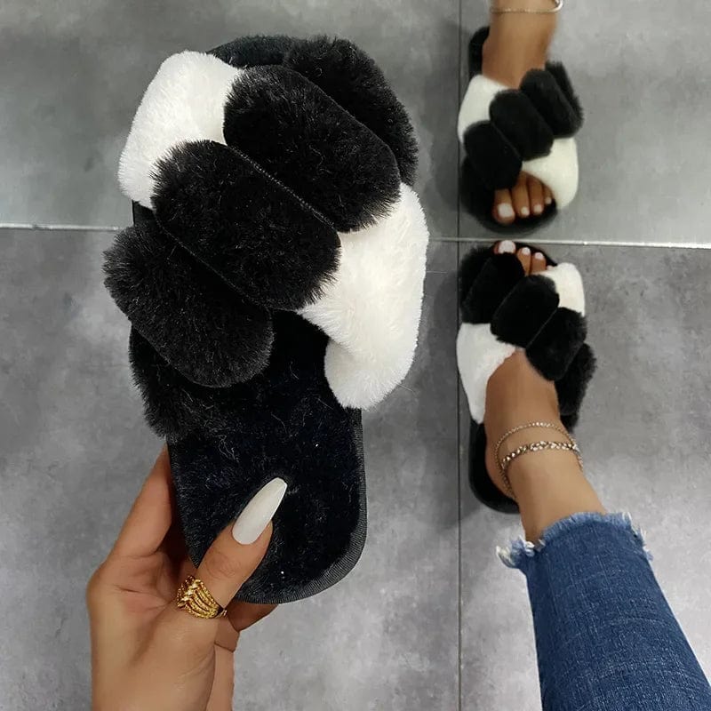 Chaussons claquette bi-color fluffy Noir / 35-36