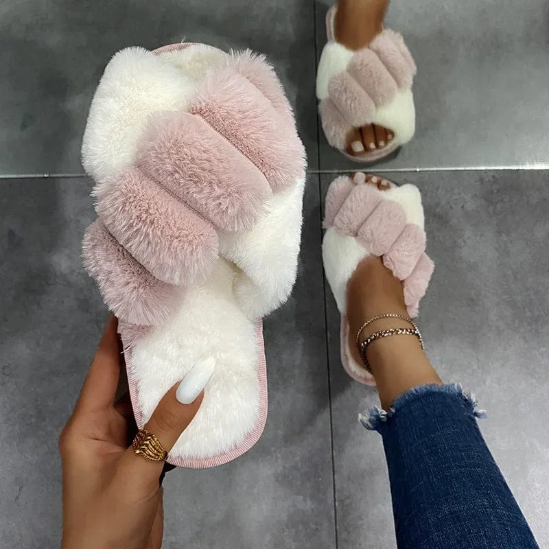 Chaussons claquette bi-color fluffy Rose / 35-36