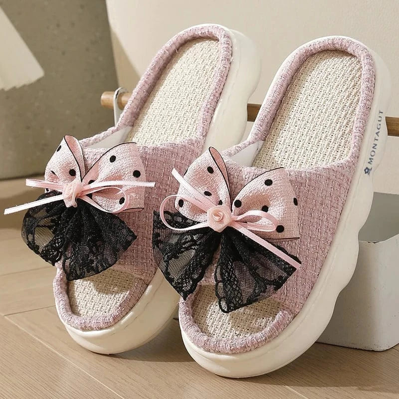chaussons élégants femme - Noeuds Rose / 36-37