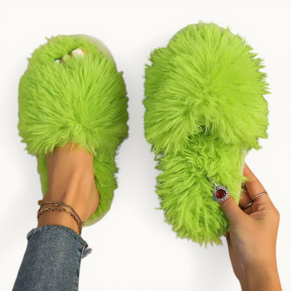 Chaussons en fourrure femme Vert / 35-36