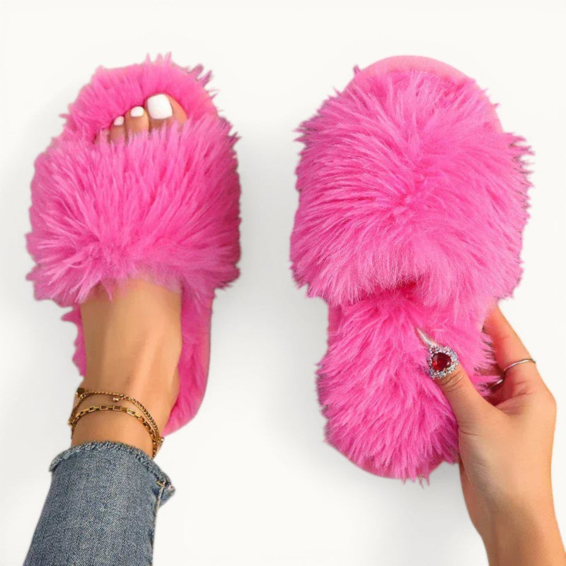 Chaussons en fourrure femme Rose / 35-36