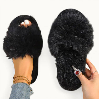 Chaussons en fourrure femme Noir / 35-36