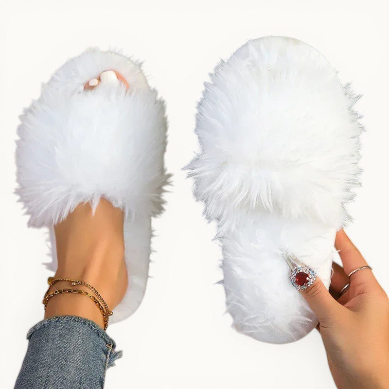 Chaussons en fourrure femme Blanc / 35-36