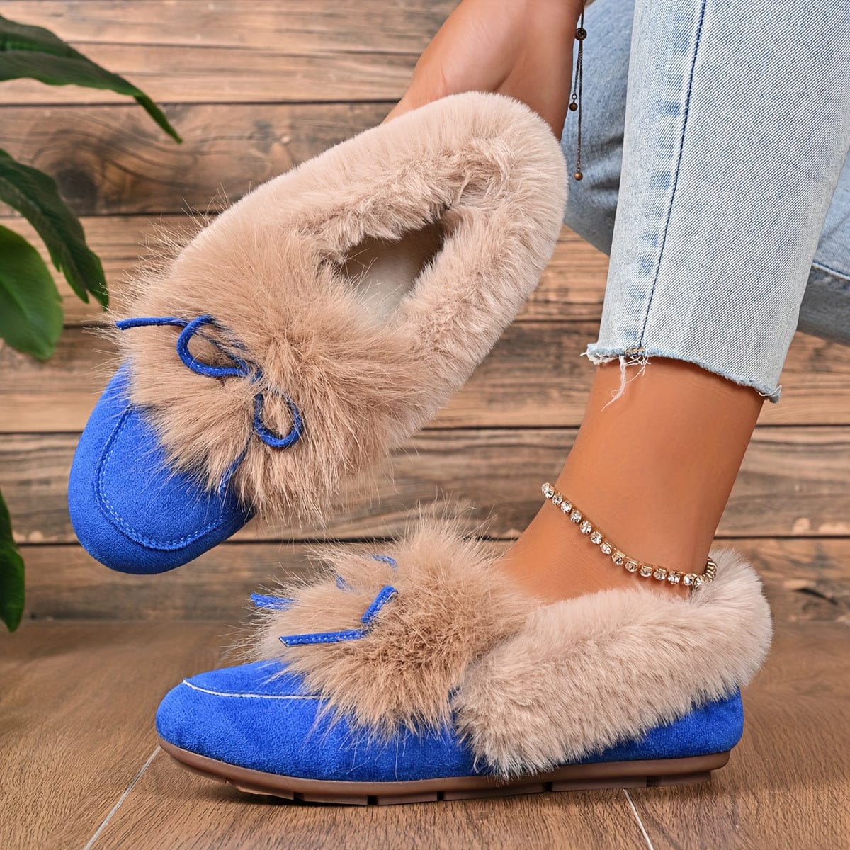 Chaussons en fourrure femme Bleu / 34-35