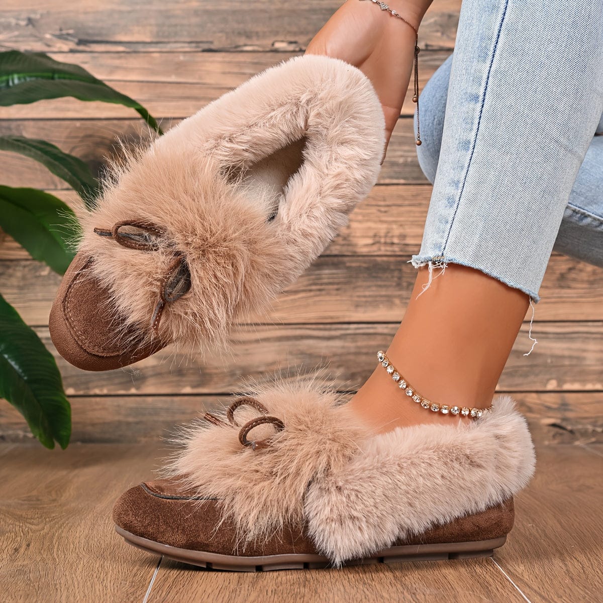 Chaussons en fourrure femme Marron / 34-35